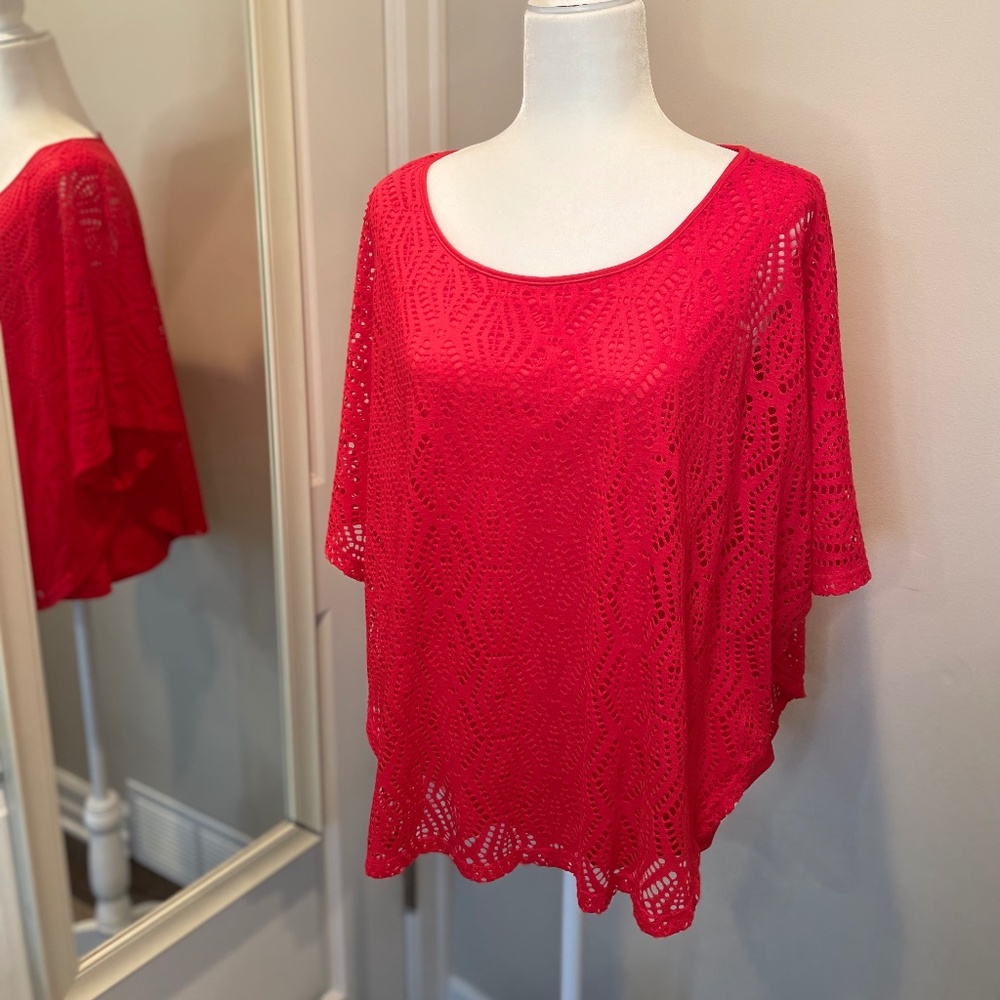 Allison Daley Red Poncho Overlay Top - PL